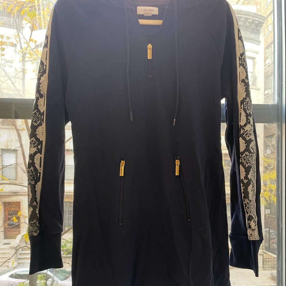Calvin Klein Snake Skin Print Navy Blue Sweatshirt Dress